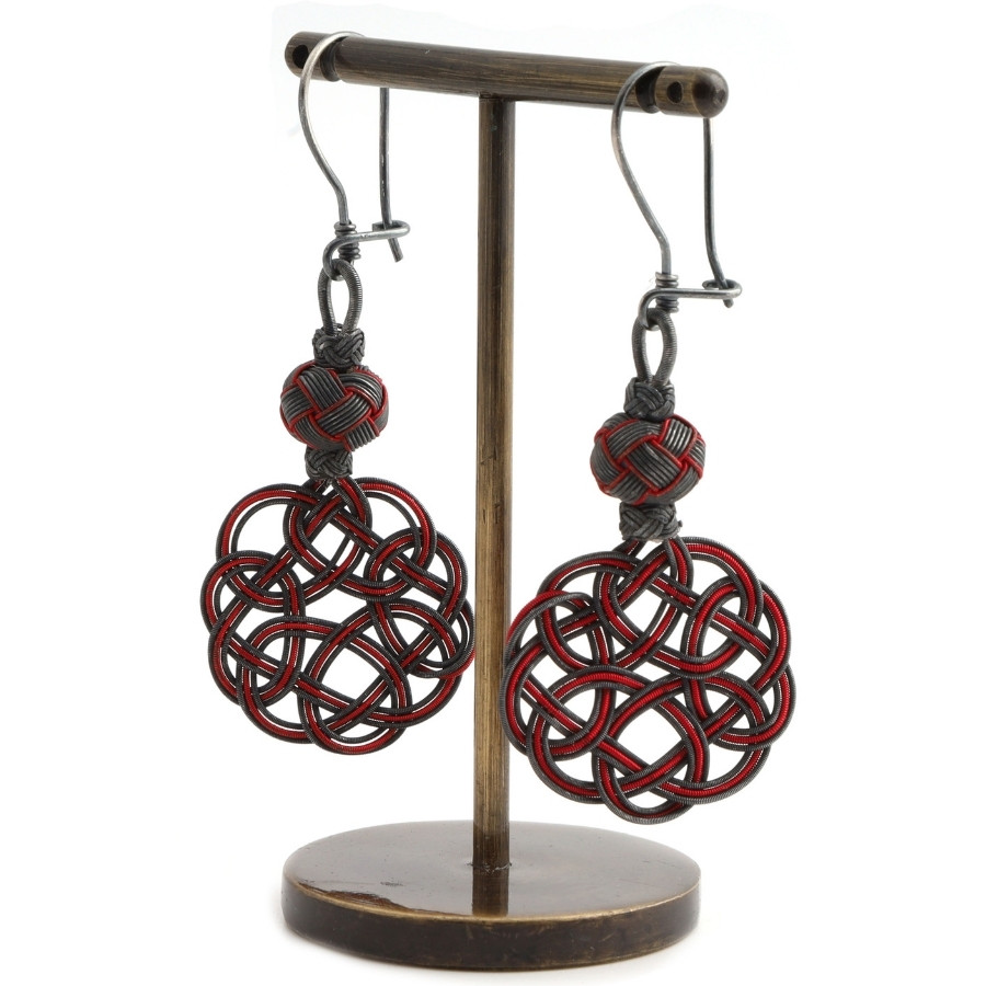 Red Black Silver Earrings