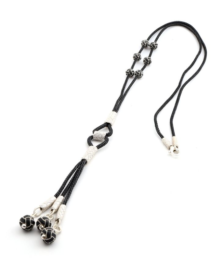 Kazaziye Black and White Knitted Women Necklace