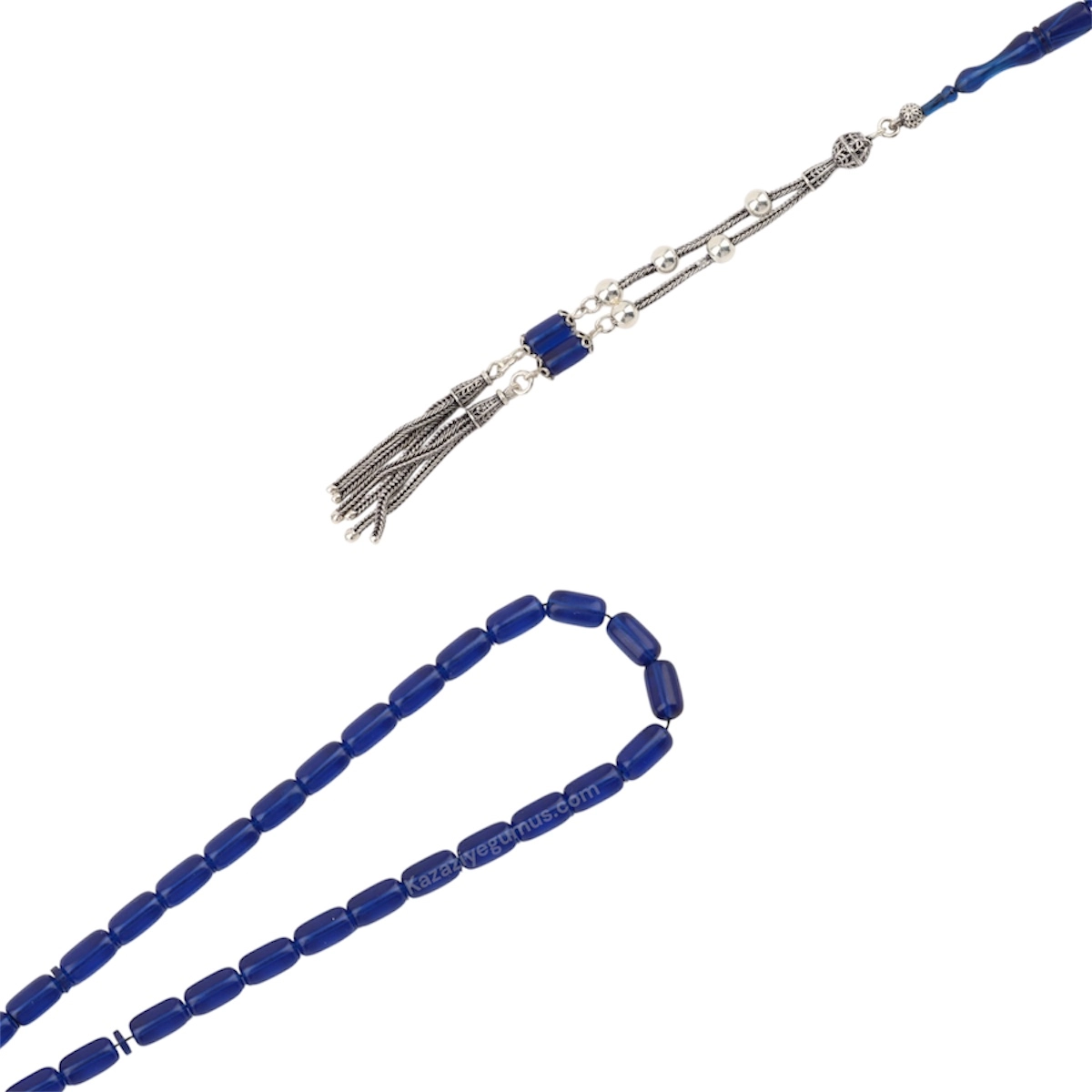 925 Ayar Lacivert Toz Kehribar Kapsül Model Tesbih
