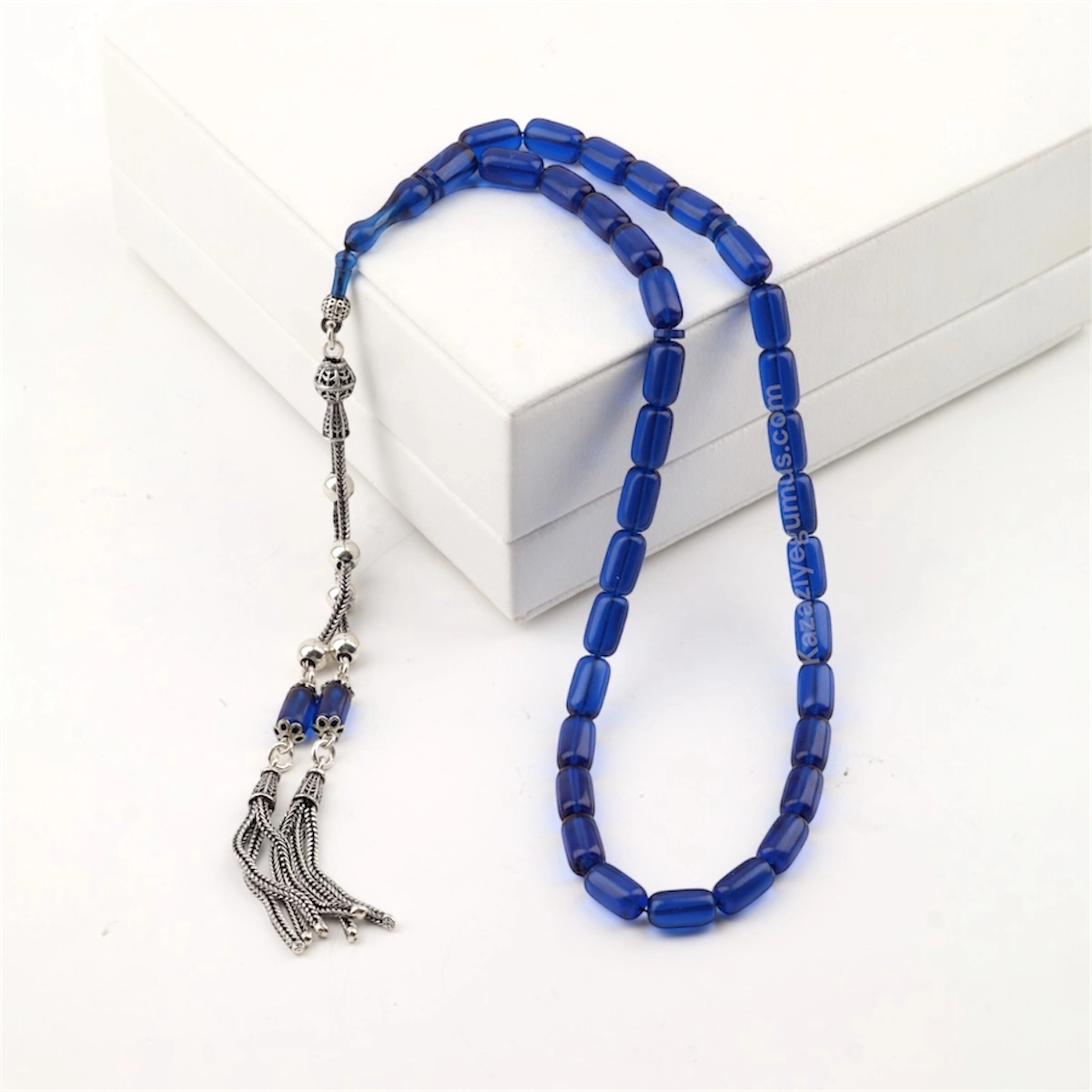 925 Ayar Lacivert Toz Kehribar Kapsül Model Tesbih