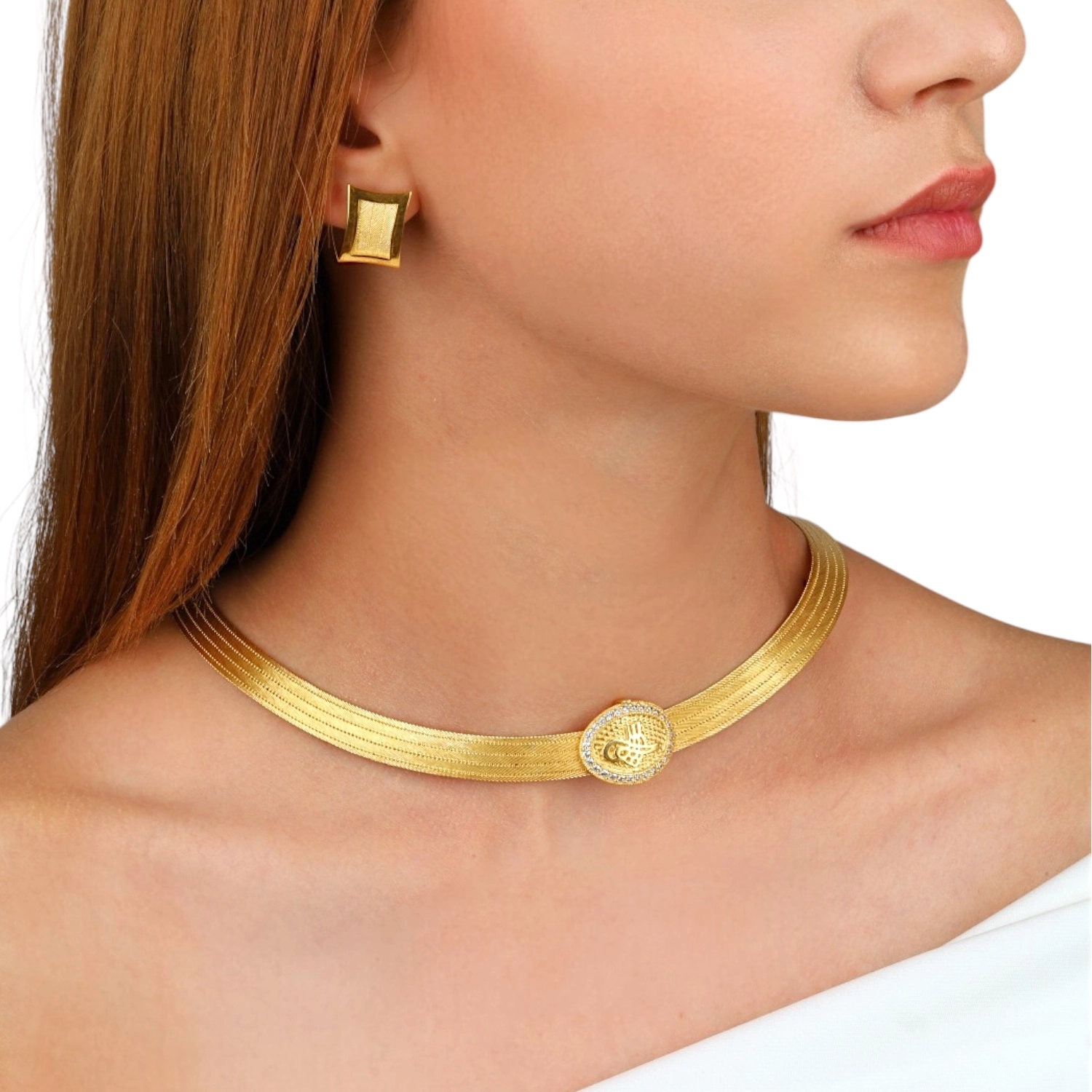 5 Row Trabzon Wicker Tugra Model Buckle Necklace