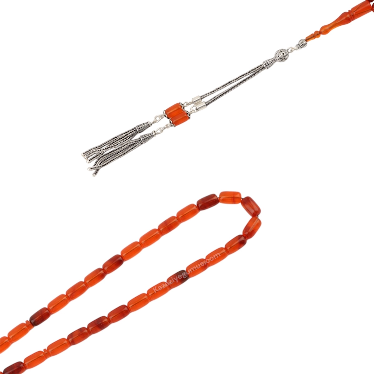 925 Ayar Turuncu Toz Kehribar Kapsül Model Tesbih