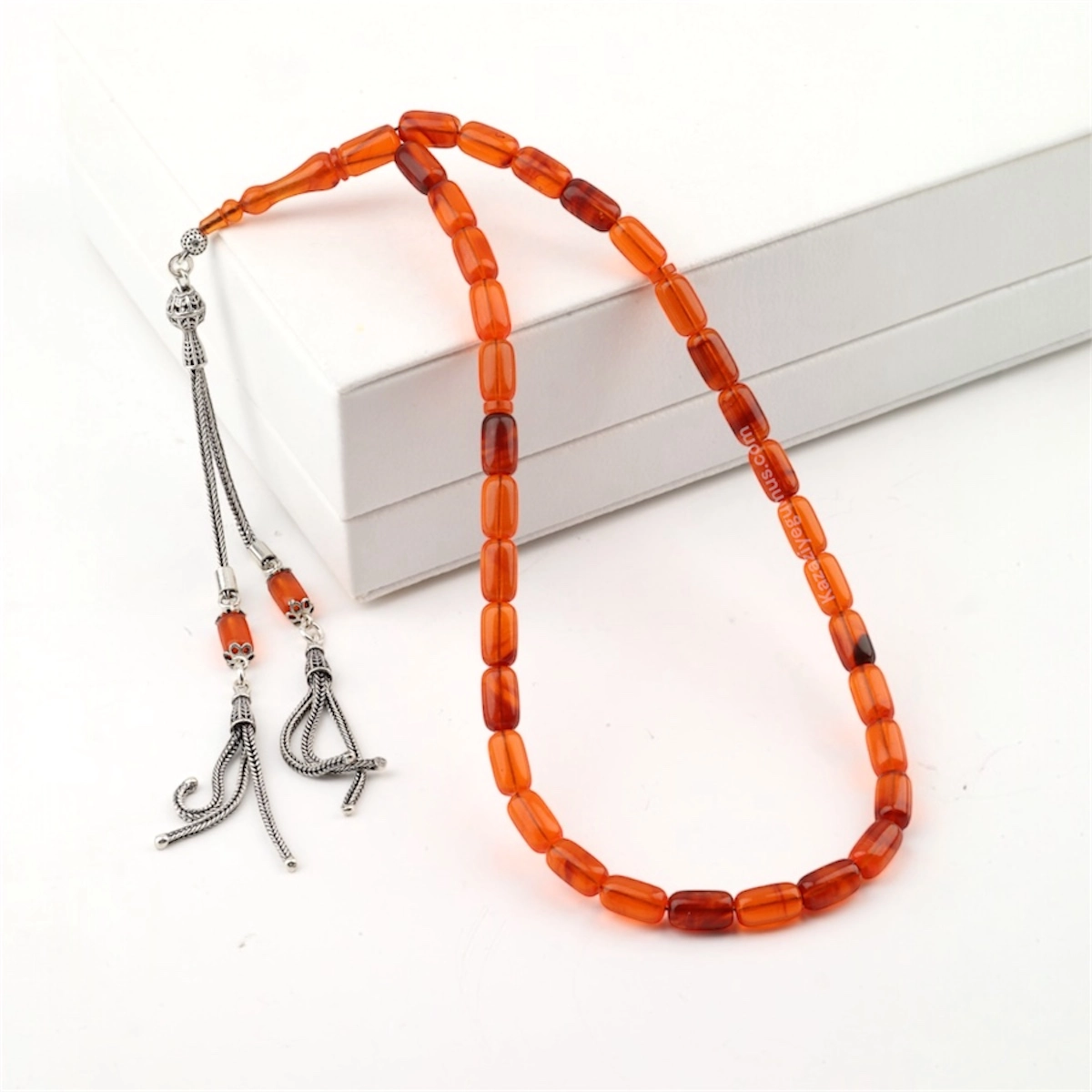 925 Ayar Turuncu Toz Kehribar Kapsül Model Tesbih