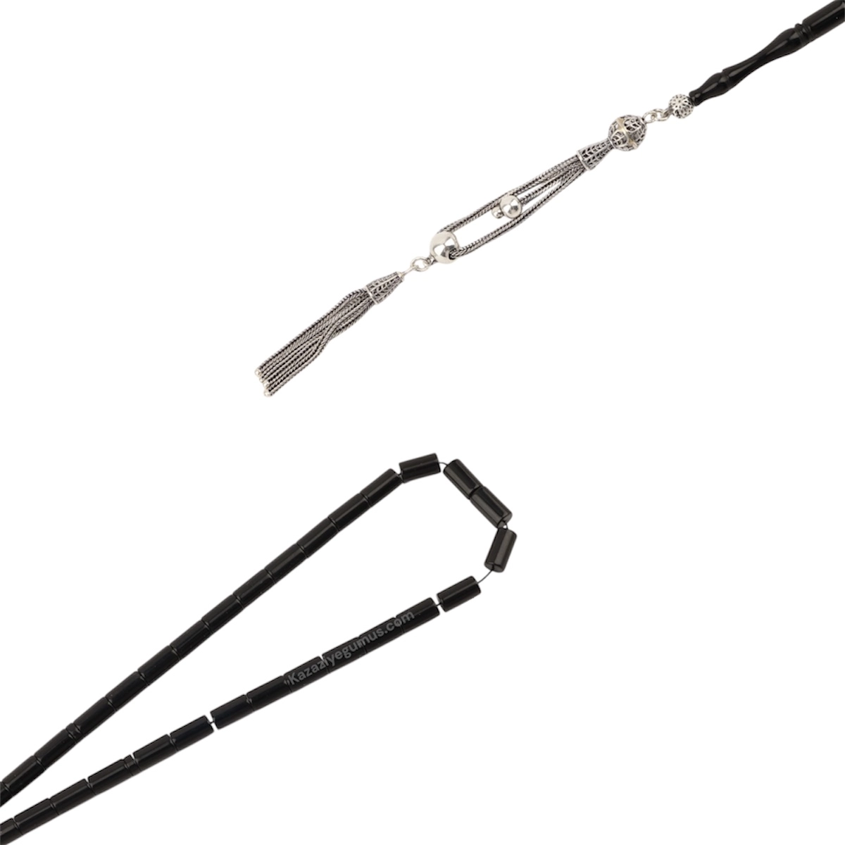 925 Ayar Siyah Toz Kehribar Kapsül Model Tesbih