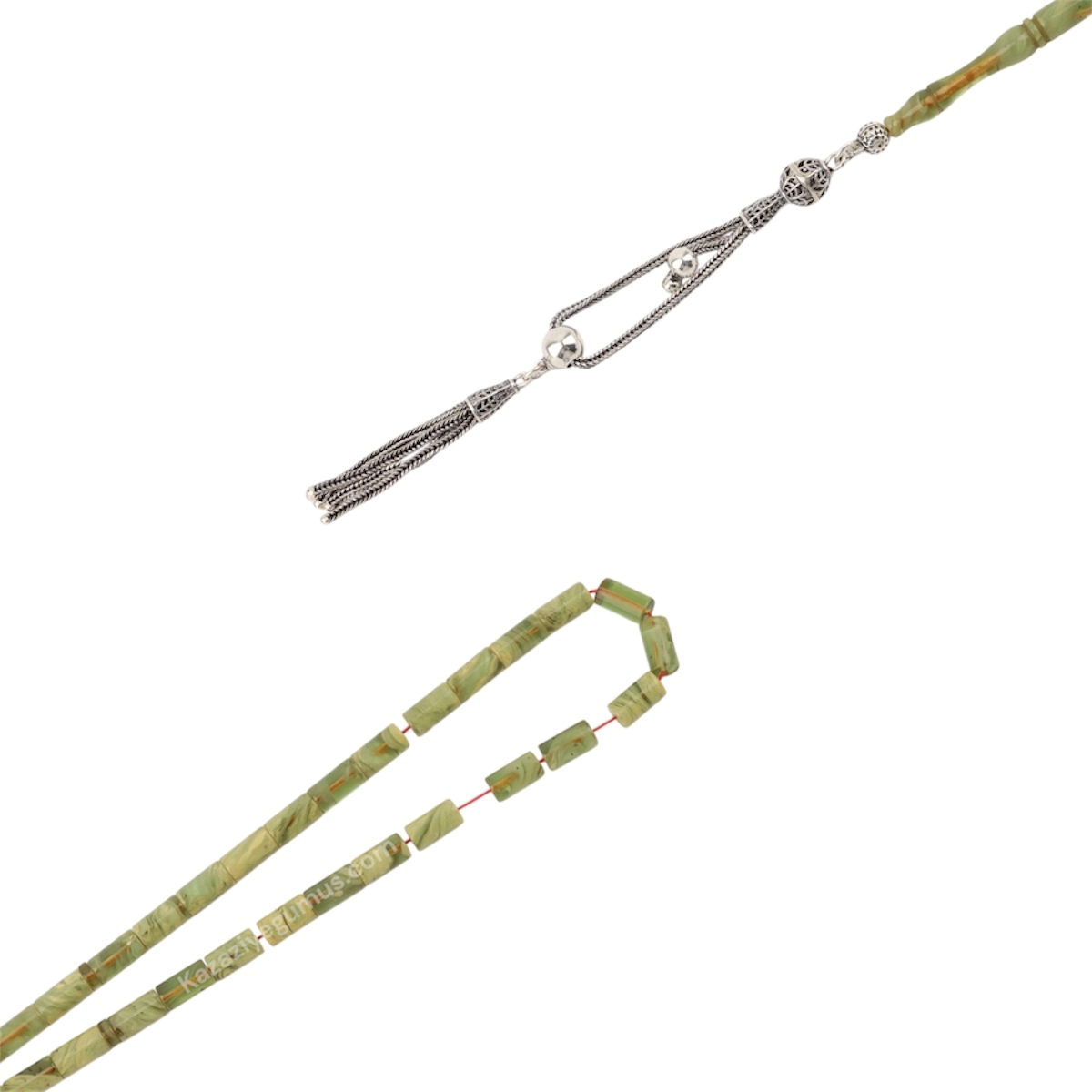 925 Ayar Yeşil Toz Kehribar Kapsül Model Tesbih