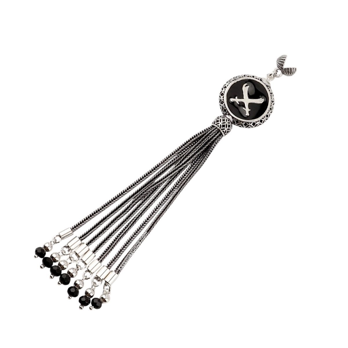 925 Sterling Black Crescent Star Rosary Tassel