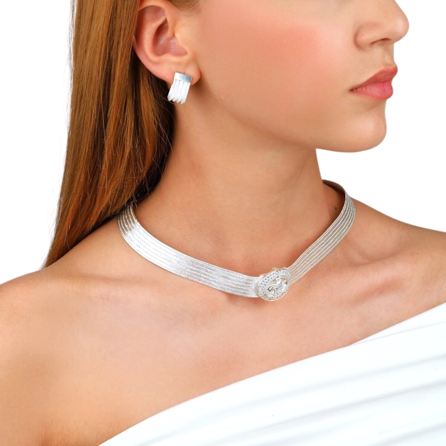 5 Row Trabzon Wicker Silver Necklace