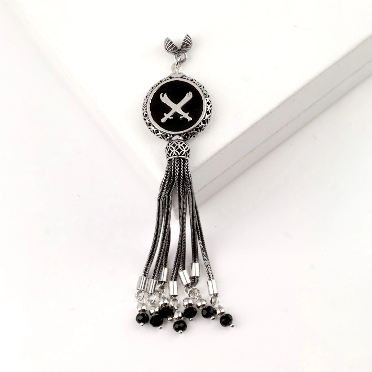 925 Sterling Black Crescent Star Rosary Tassel
