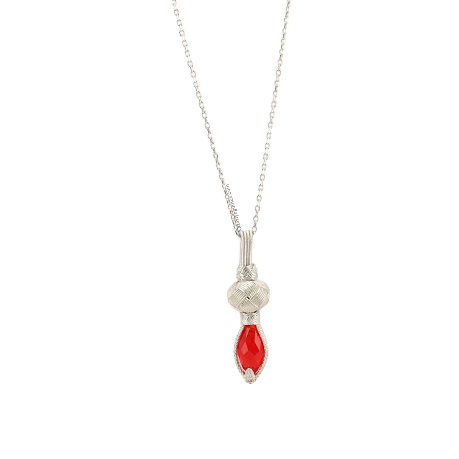 Red Stone-set 1000 K Silver Necklace