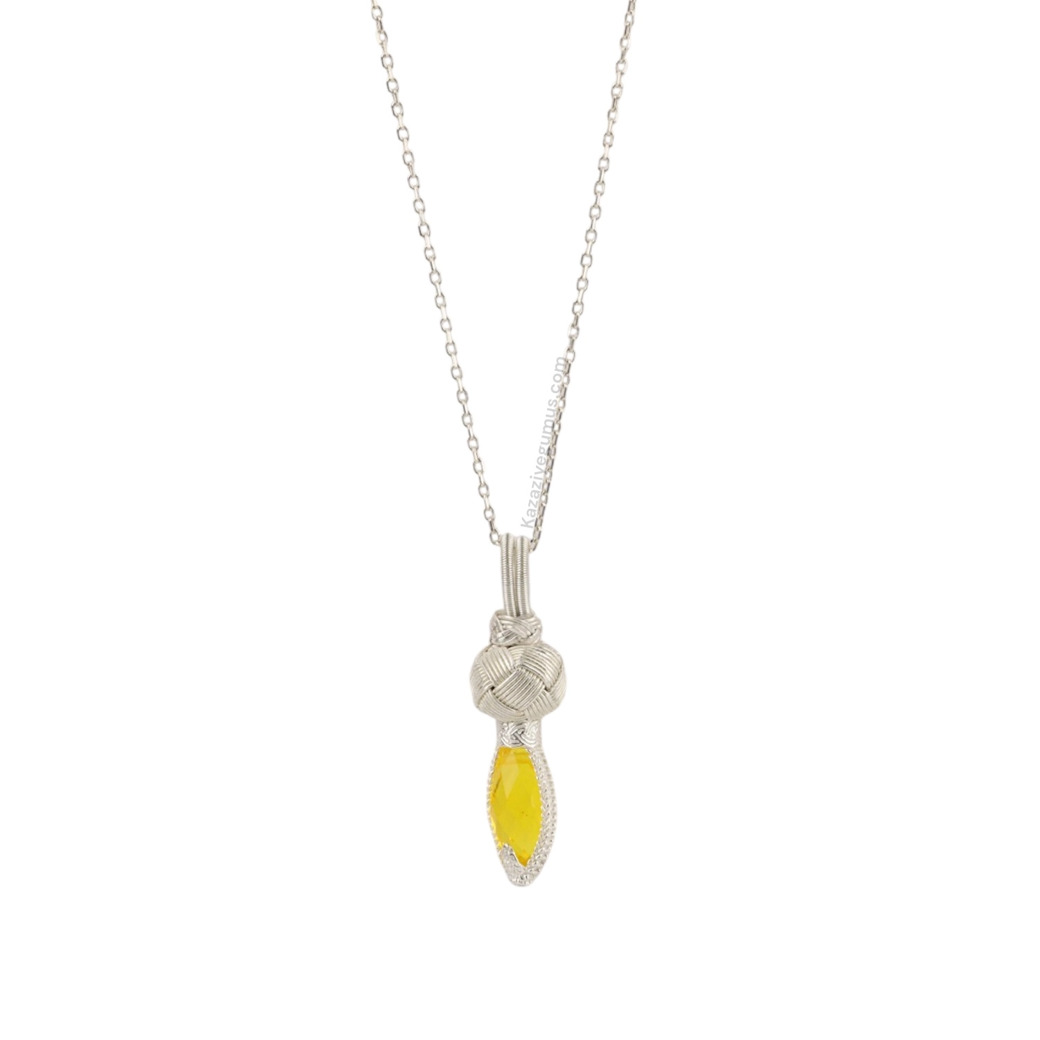 Yellow Stone-set Silver Necklace Pendant