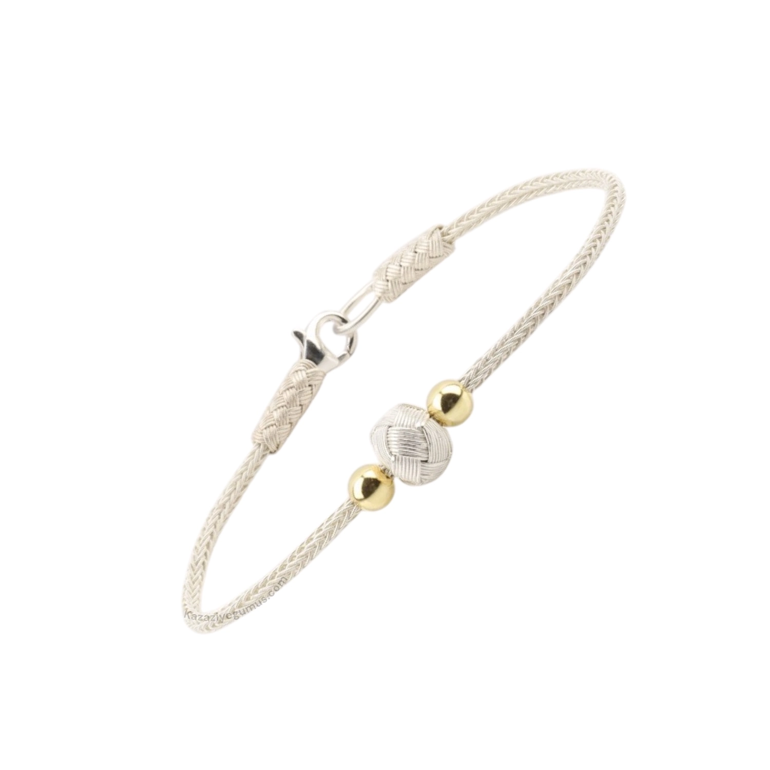 1000 Ayar Kazaziye Sarı Top Gümüş Bileklik