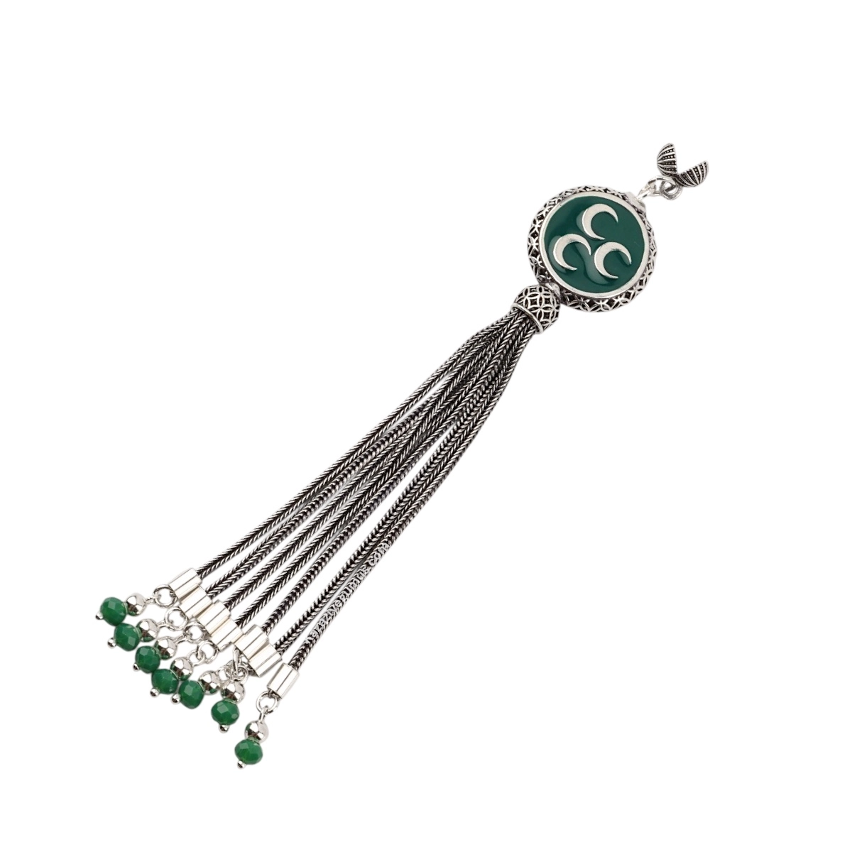 925 Sterling Black Crescent Star Rosary Tassel