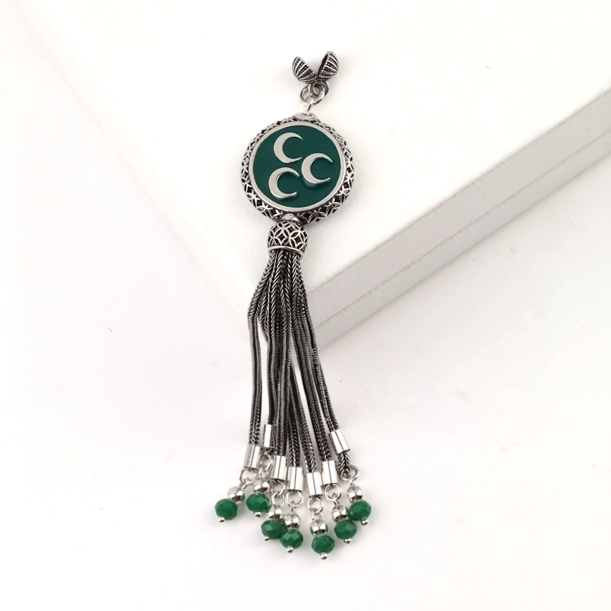 925 Sterling Black Crescent Star Rosary Tassel