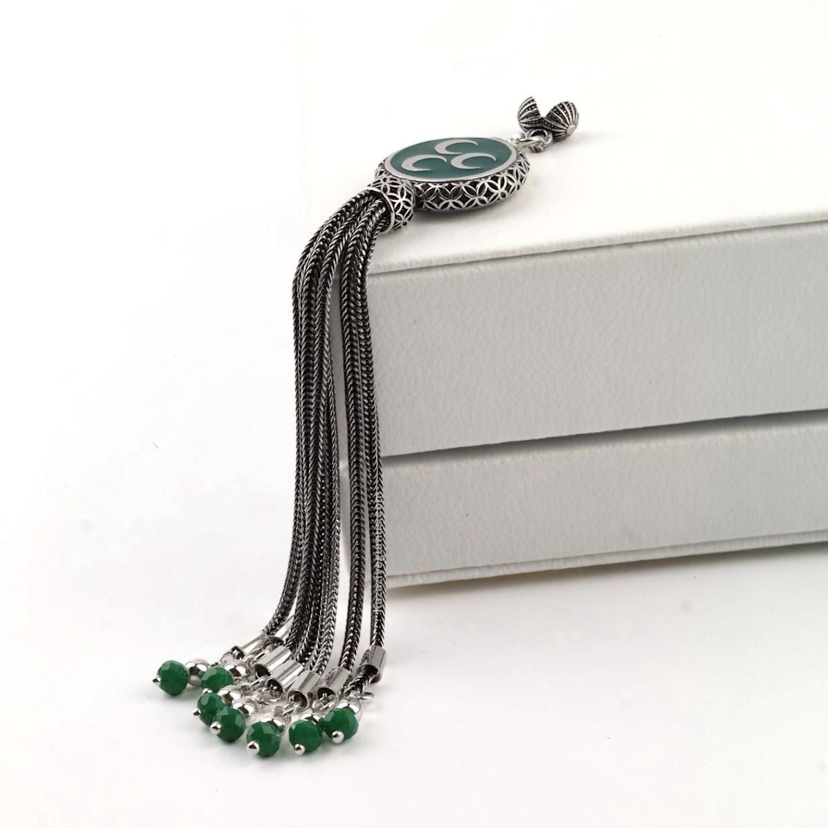 925 Sterling Black Crescent Star Rosary Tassel