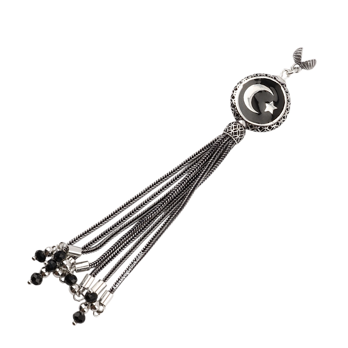 925 Sterling Black Crescent Star Rosary Tassel