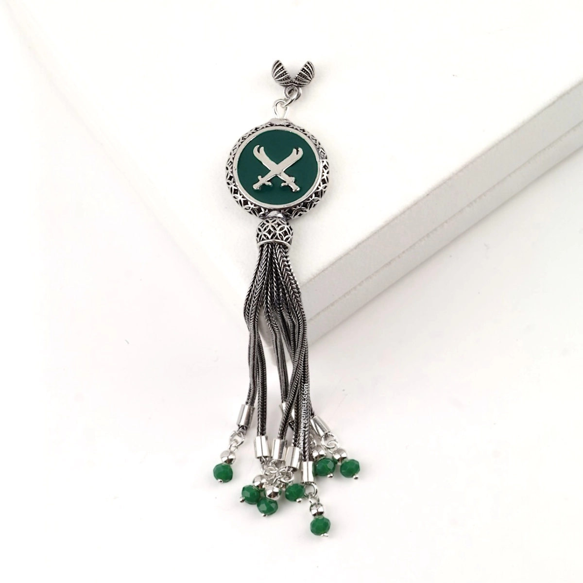 925 Sterling Black Crescent Star Rosary Tassel
