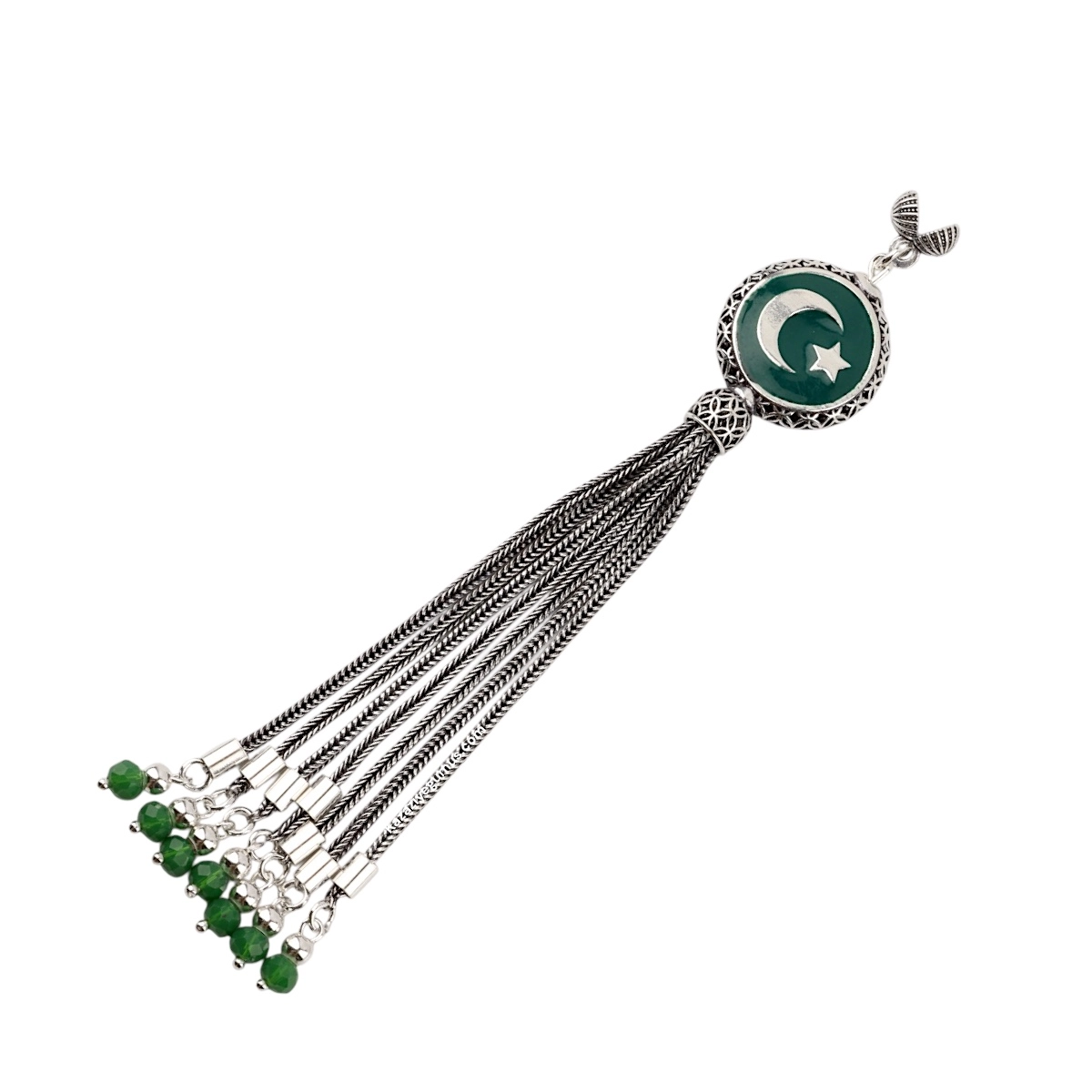 925 Sterling Black Crescent Star Rosary Tassel