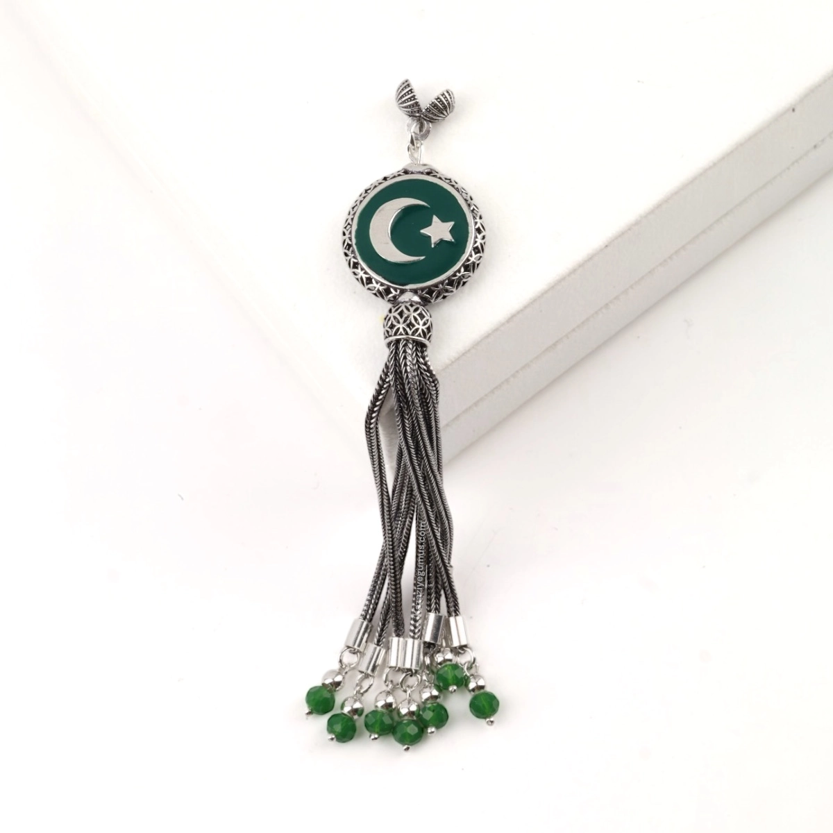 925 Sterling Black Crescent Star Rosary Tassel