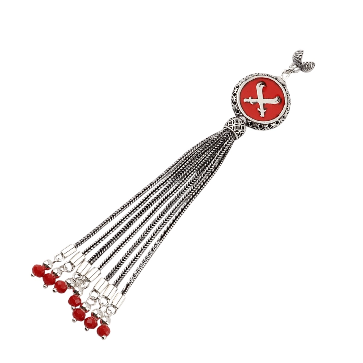 925 Sterling Black Crescent Star Rosary Tassel