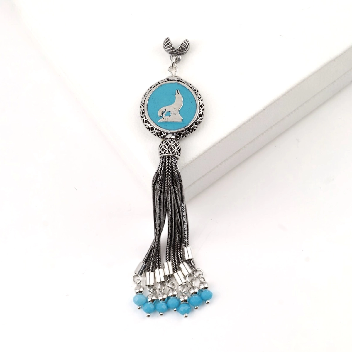 925 Sterling Black Crescent Star Rosary Tassel