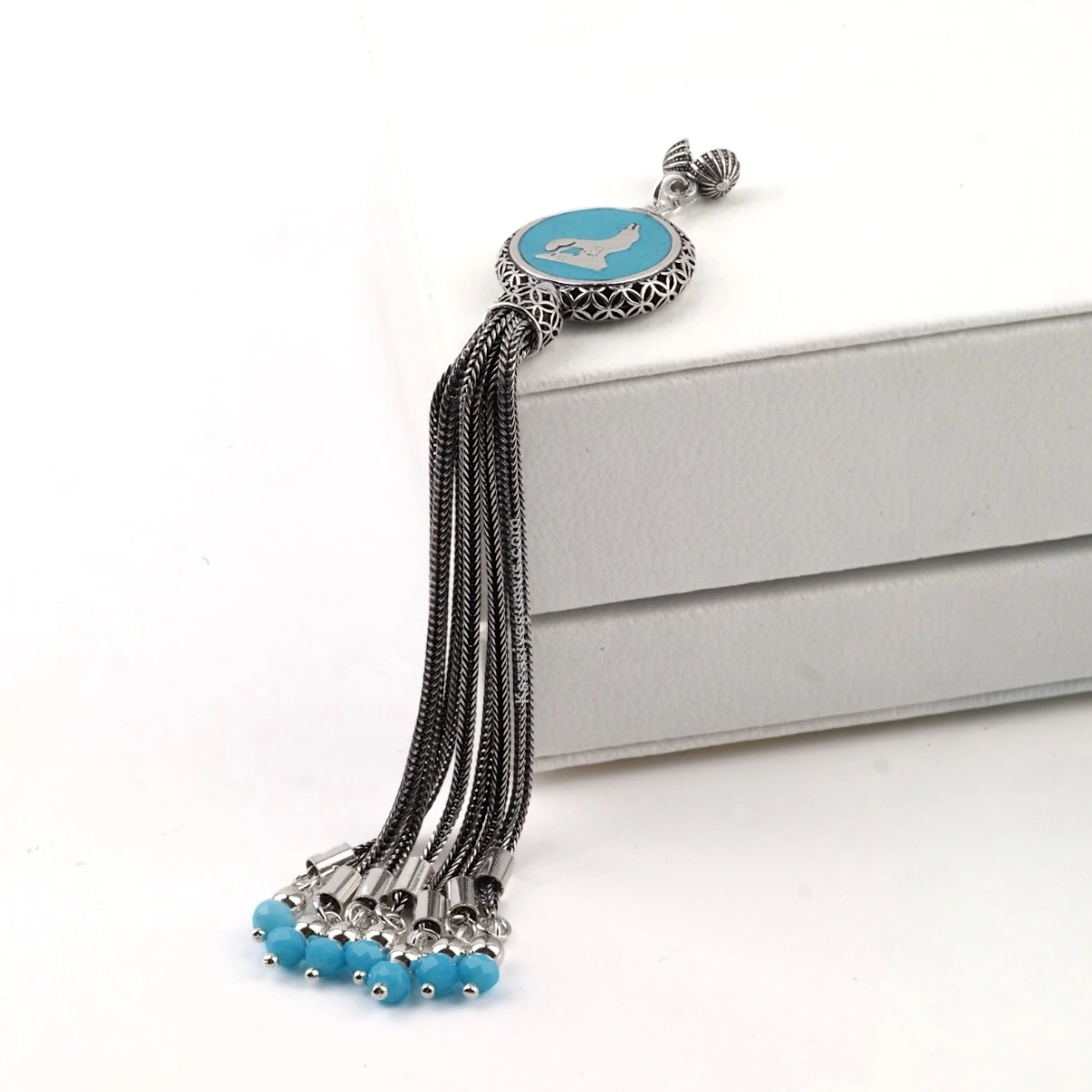 925 Sterling Black Crescent Star Rosary Tassel