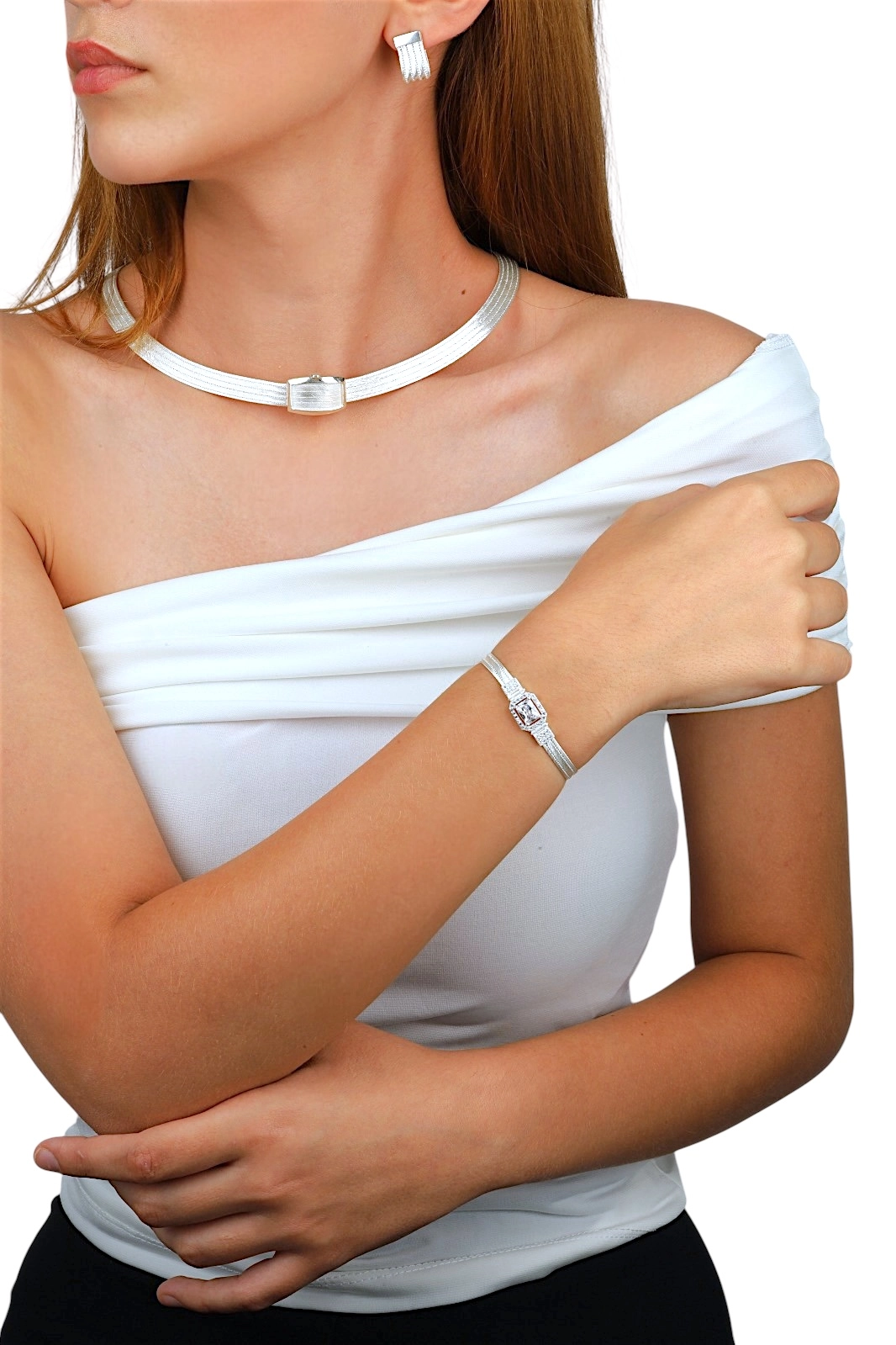 3 Row Baguette Trabzon Wicker Silver Bracelet