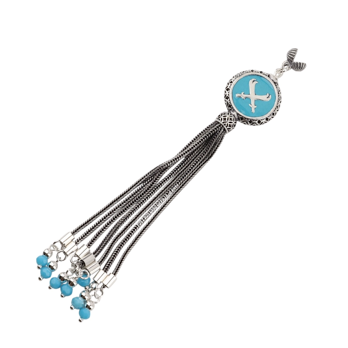 925 Sterling Black Crescent Star Rosary Tassel