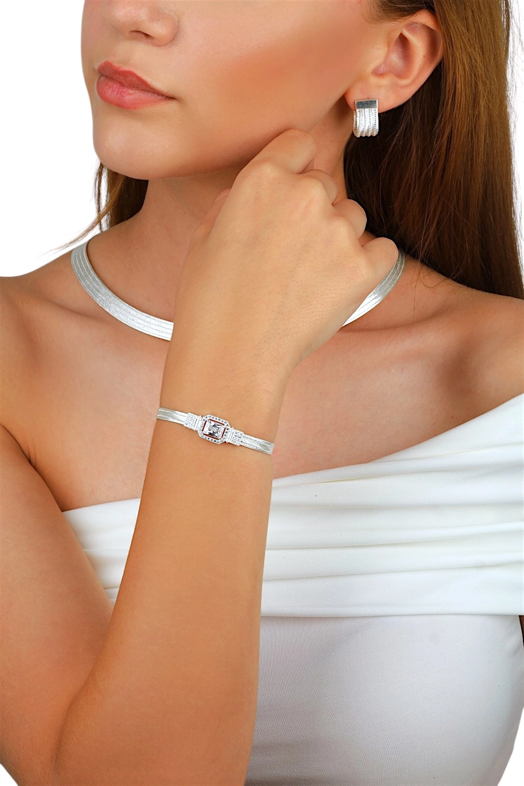 3 Row Baguette Trabzon Wicker Silver Bracelet