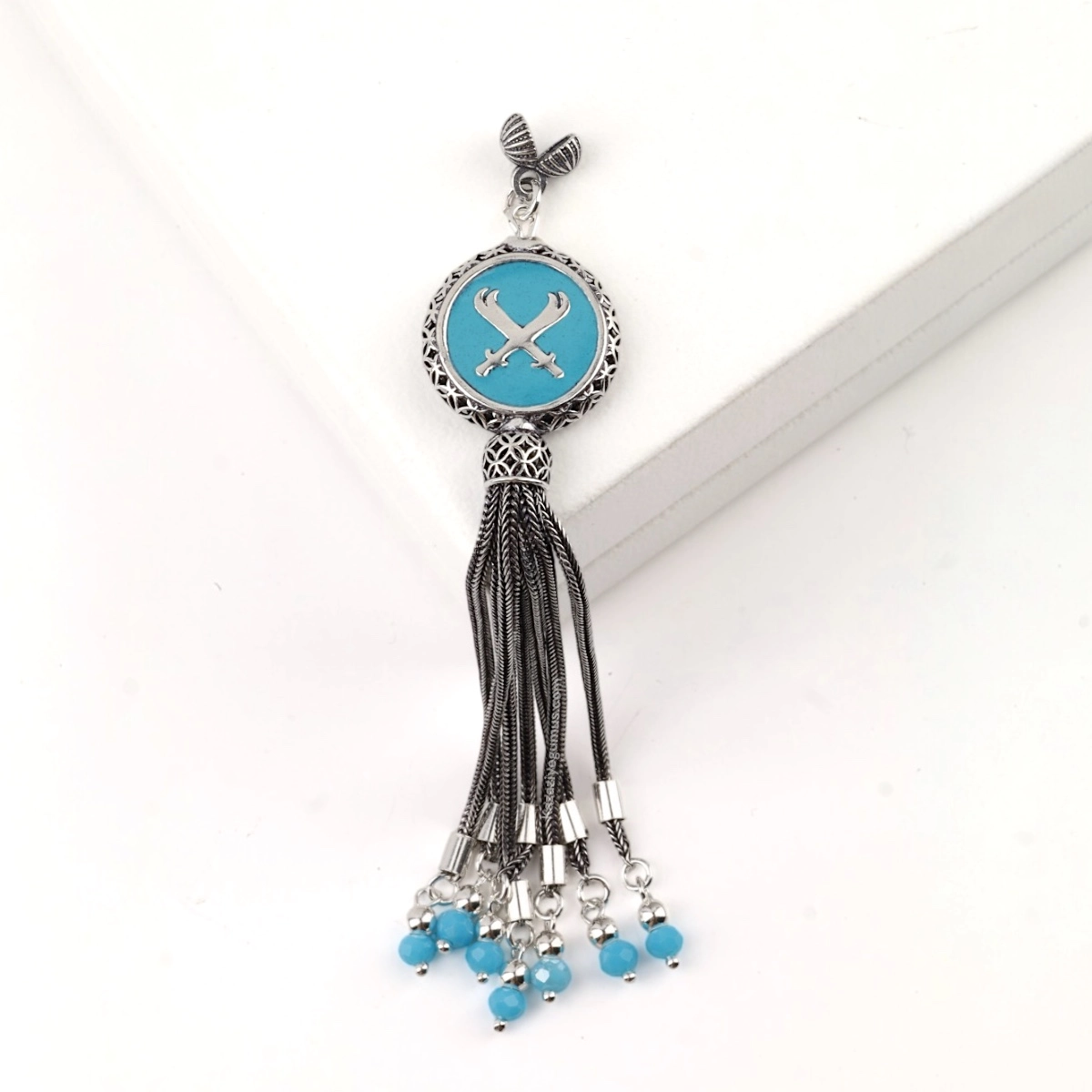925 Sterling Black Crescent Star Rosary Tassel