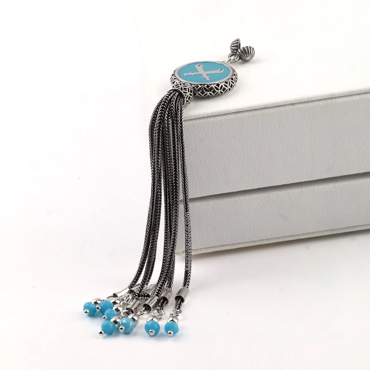 925 Sterling Black Crescent Star Rosary Tassel