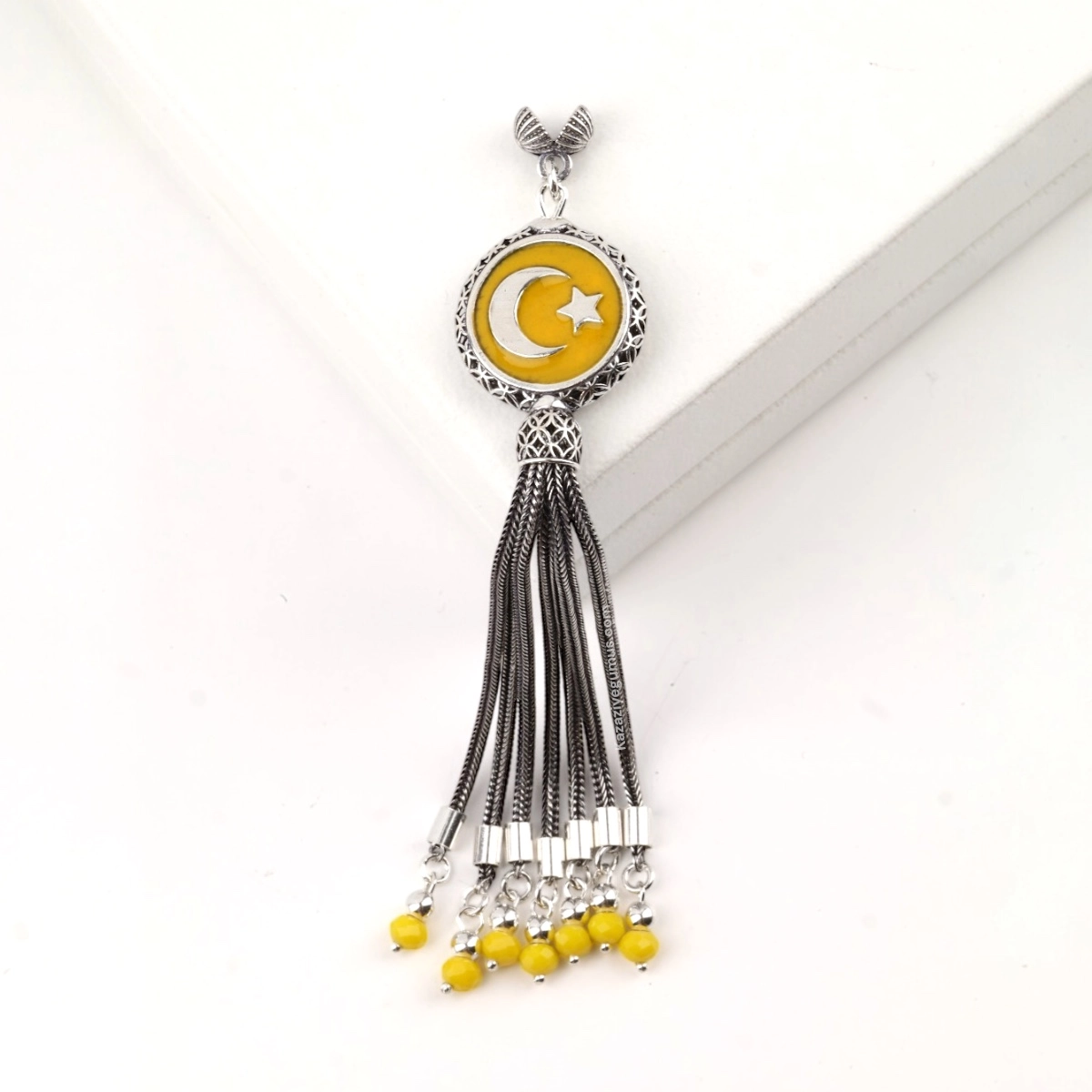 925 Sterling Black Crescent Star Rosary Tassel