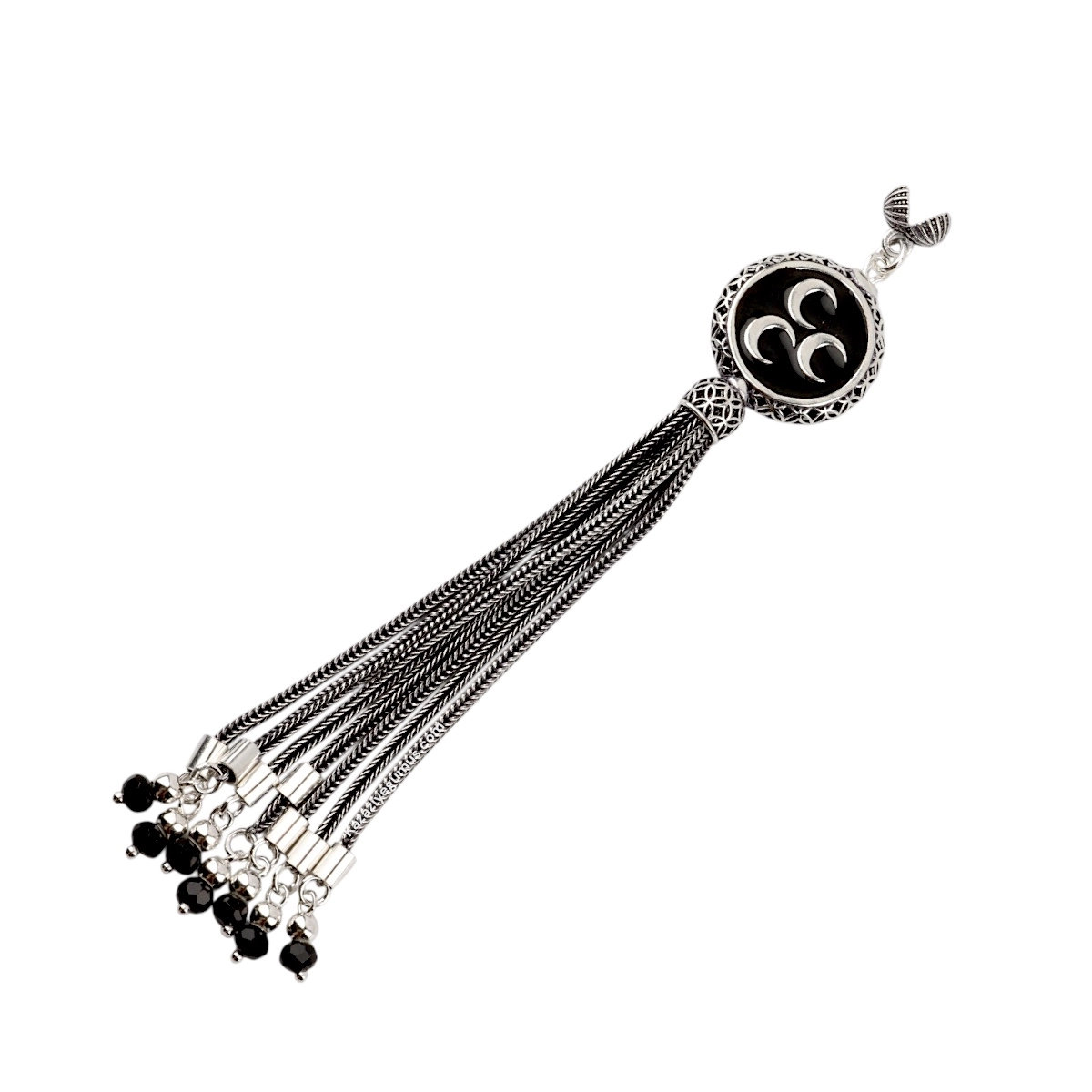 925 Sterling Black Crescent Star Rosary Tassel