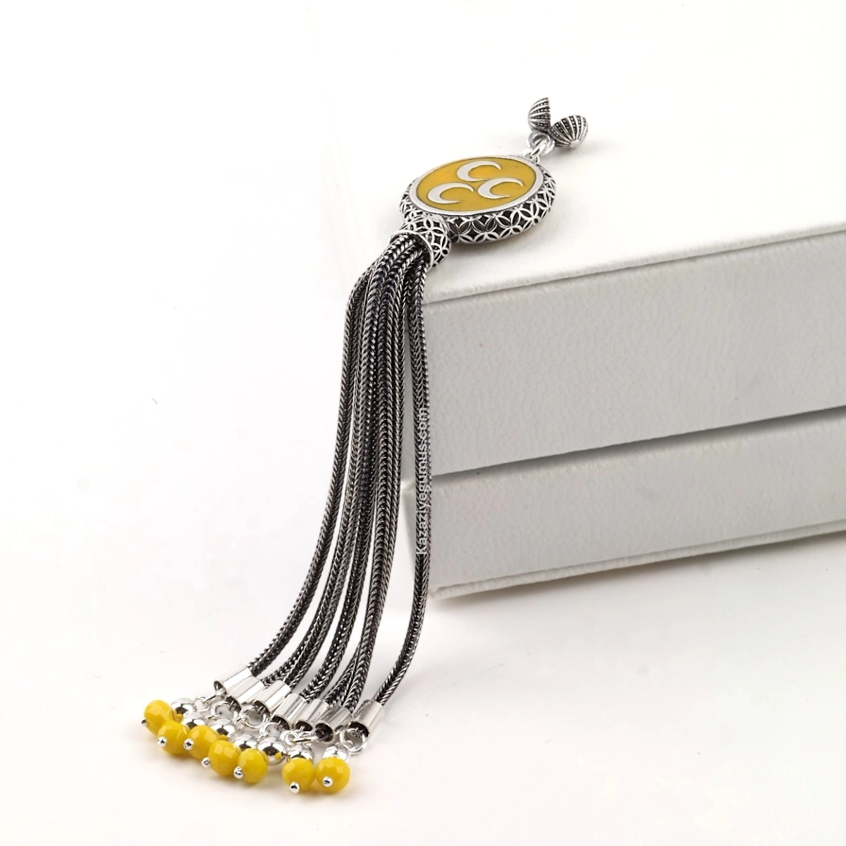 925 Sterling Black Crescent Star Rosary Tassel