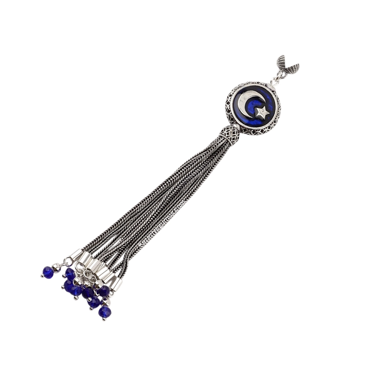 925 Sterling Black Crescent Star Rosary Tassel