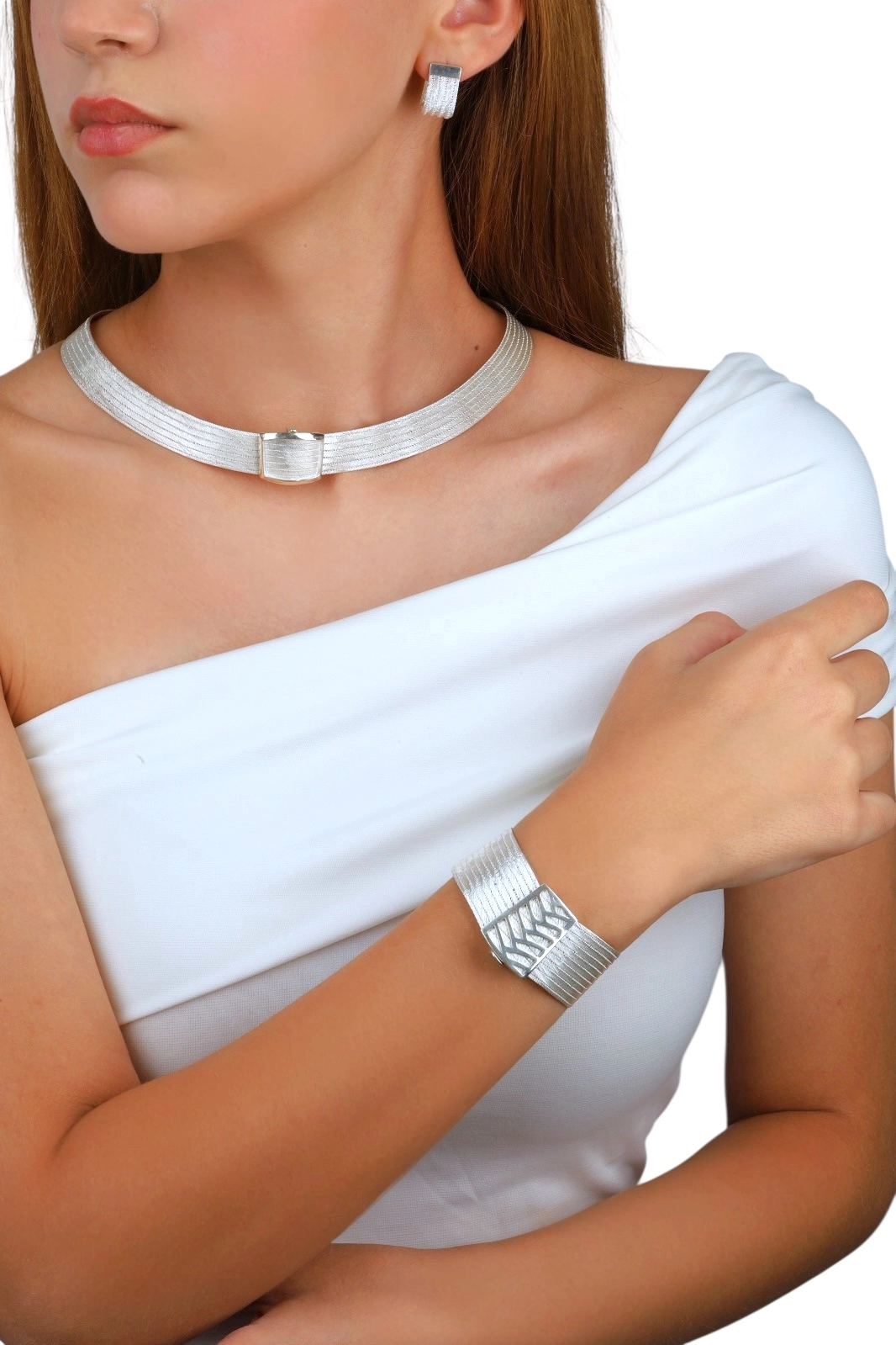 11 Row Knitted Trabzon Straw Silver Bracelet