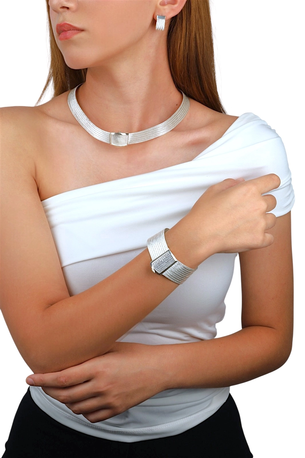 11 Row Knitted Trabzon Straw Silver Bracelet
