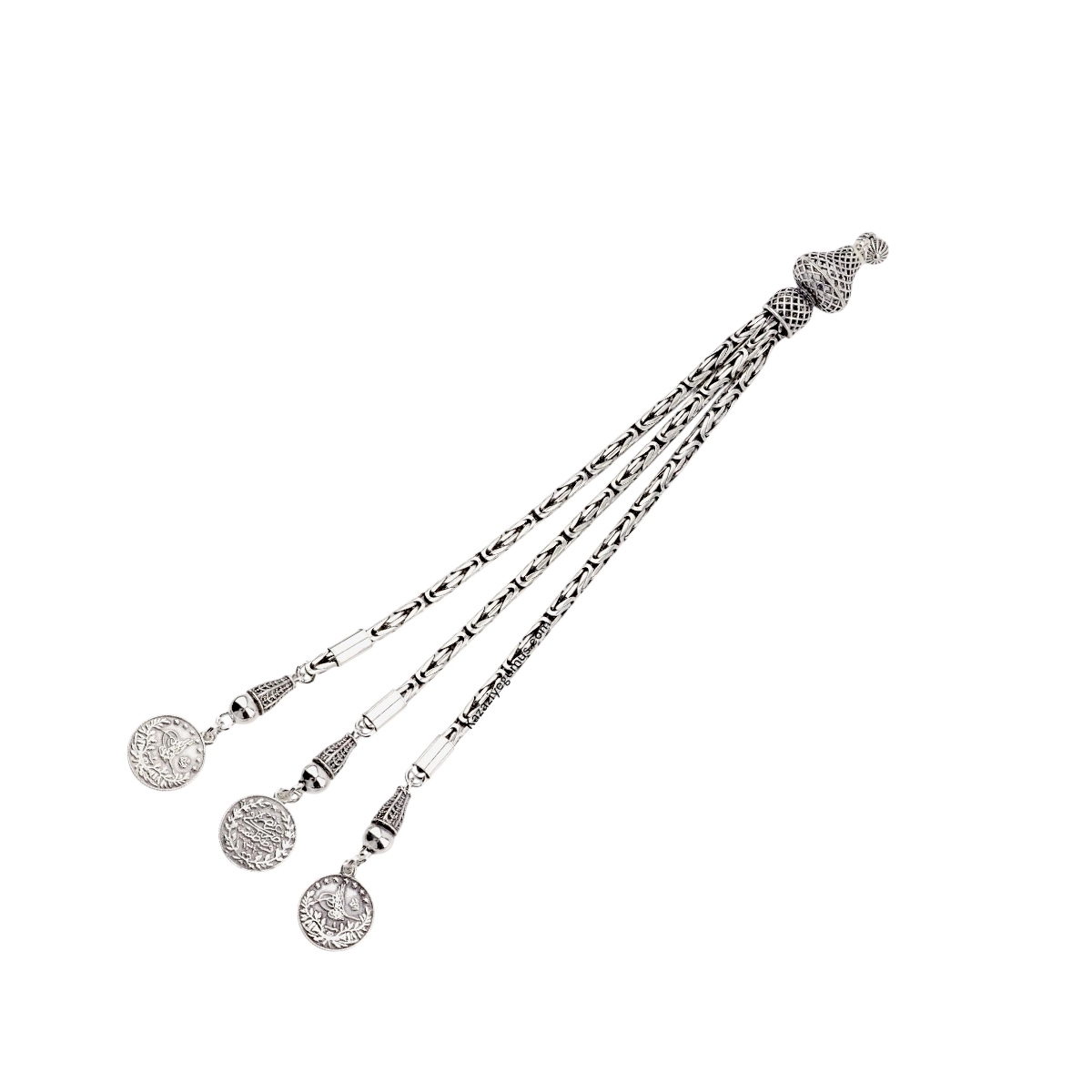 925 Ayar Kral Zincir İşlemeli Model Tespih Püskülü