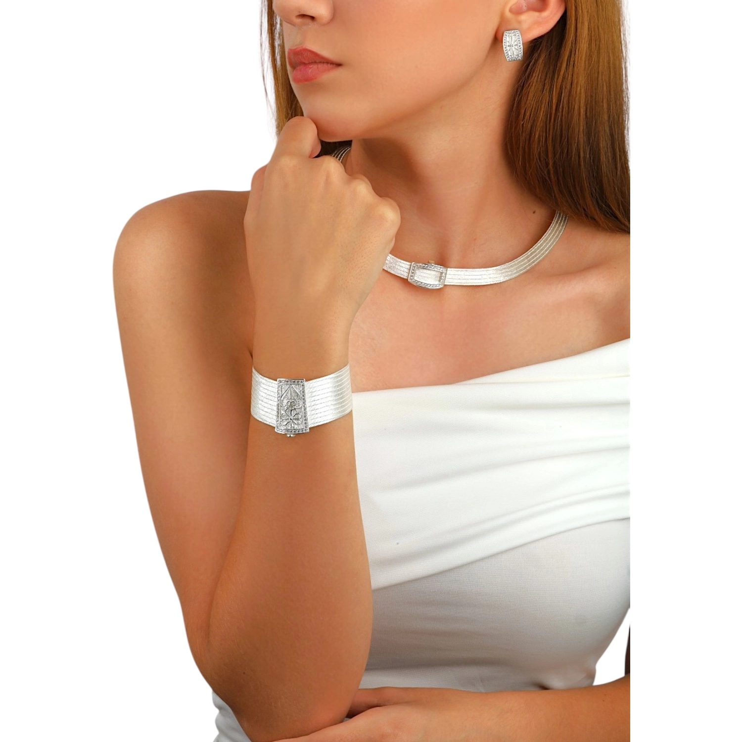 11 Sıra İşlemeli Trabzon Hasırı Gümüş Bilezik