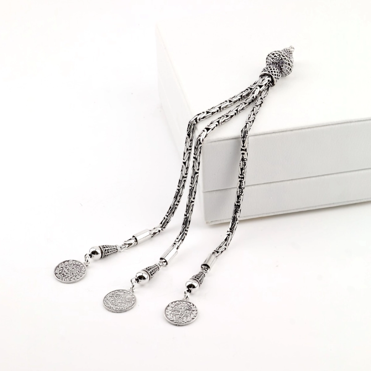 925 Ayar Kral Zincir İşlemeli Model Tespih Püskülü