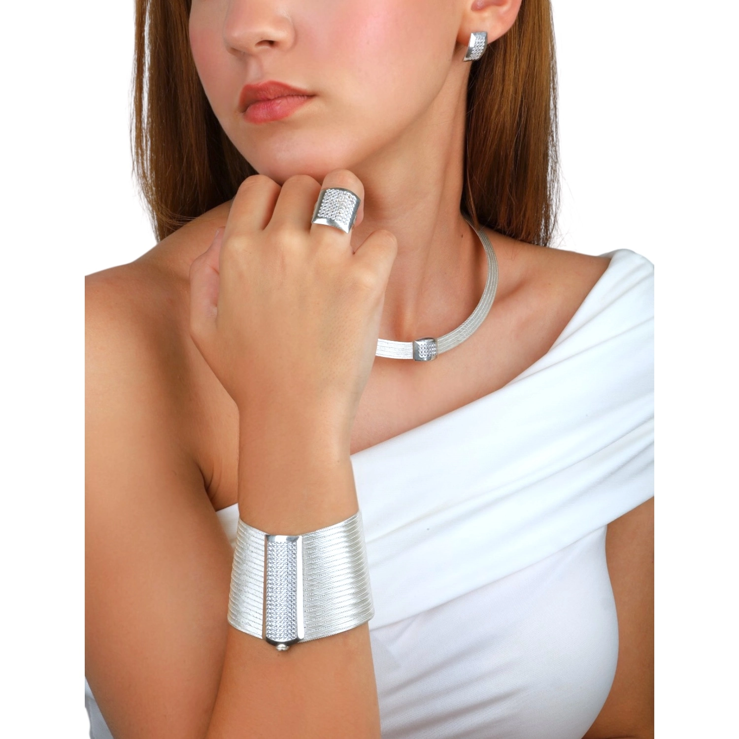 21 Row Classic Trabzon Straw Silver Bracelet