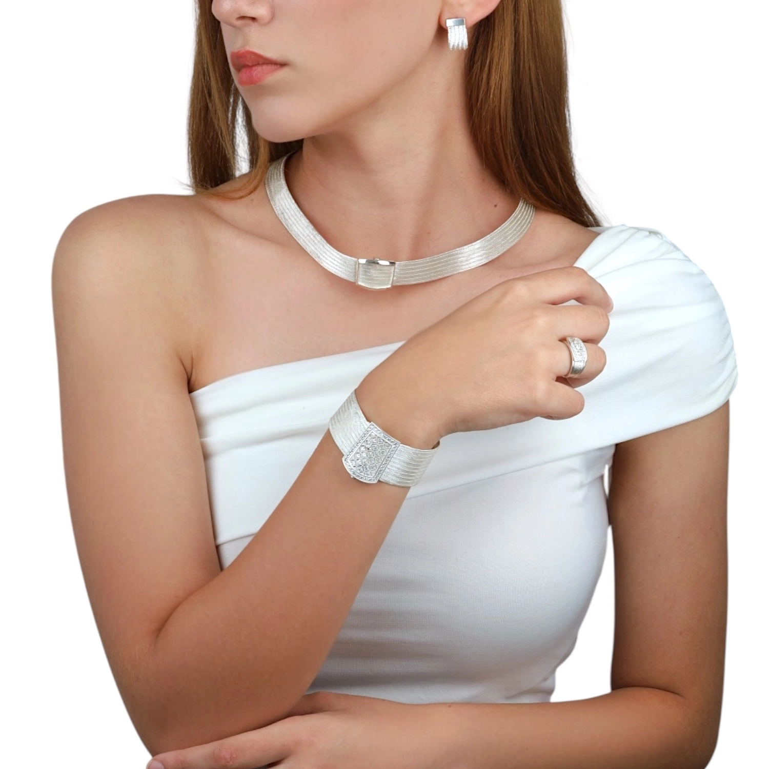 11 Row Knitted Trabzon Straw Silver Bracelet