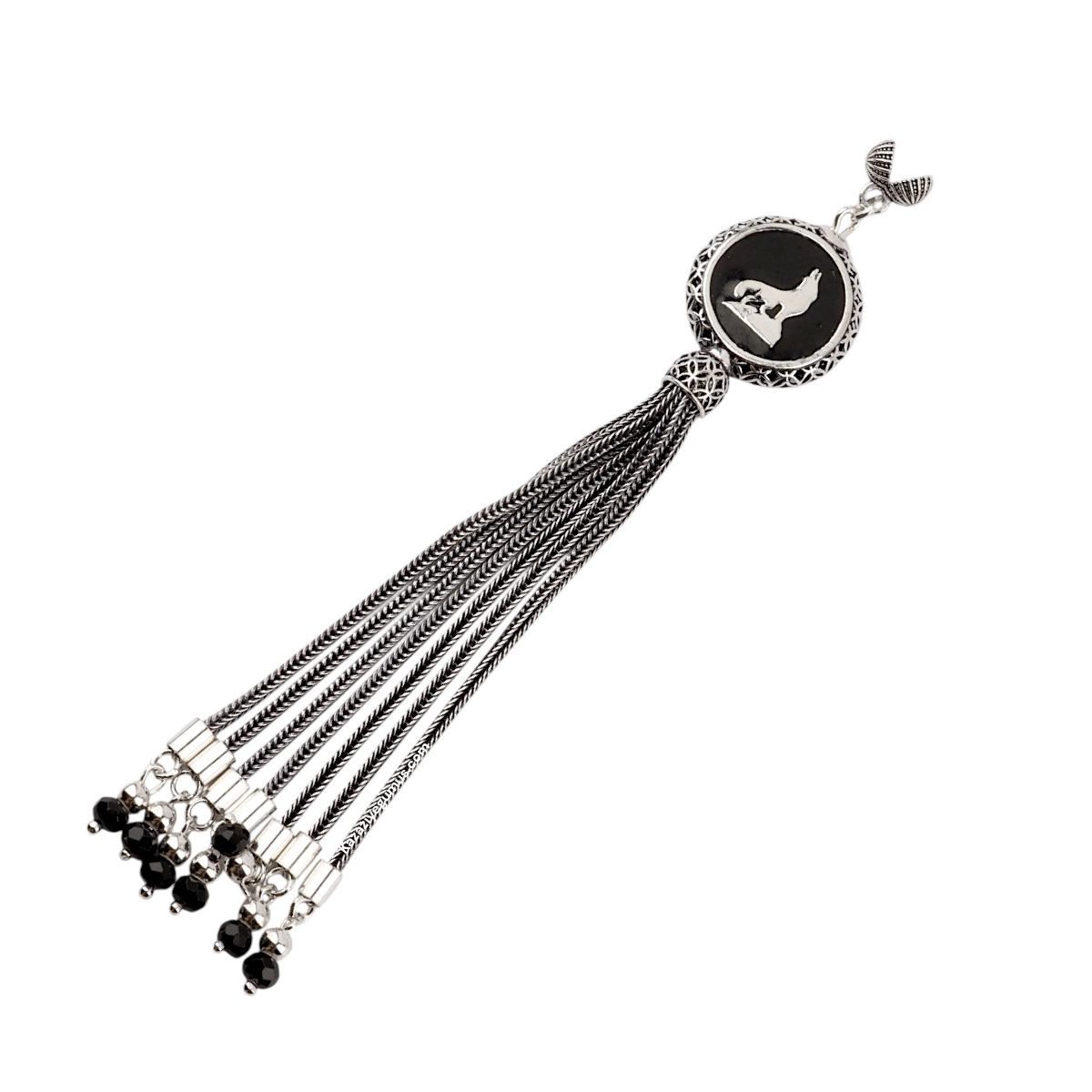925 Sterling Black Crescent Star Rosary Tassel