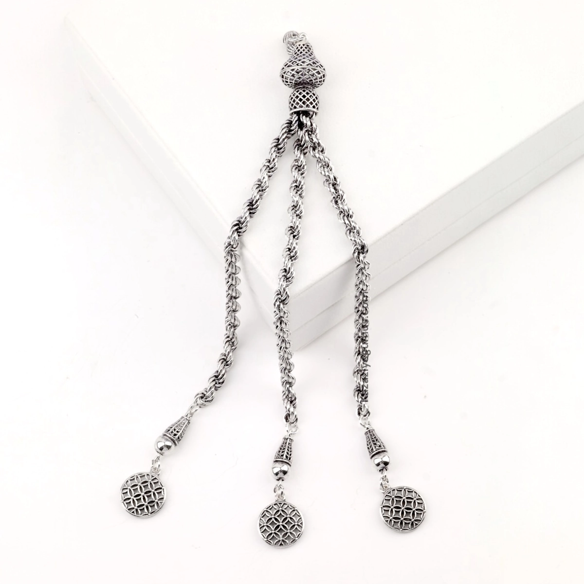 925 Ayar Burgu Zincir İşlemeli Model Tespih Püskülü