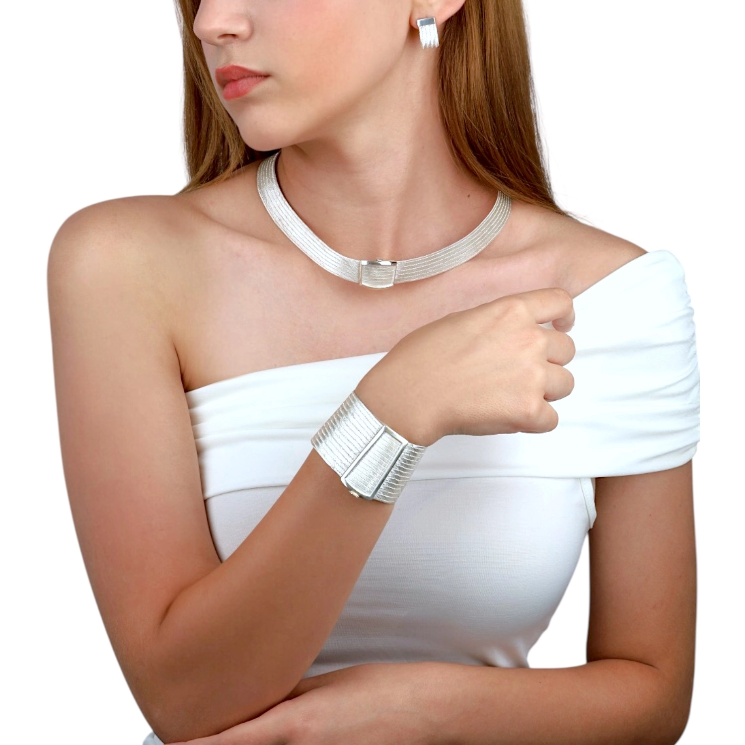 15 Row Stone Model Trabzon Wicker Silver Bracelet