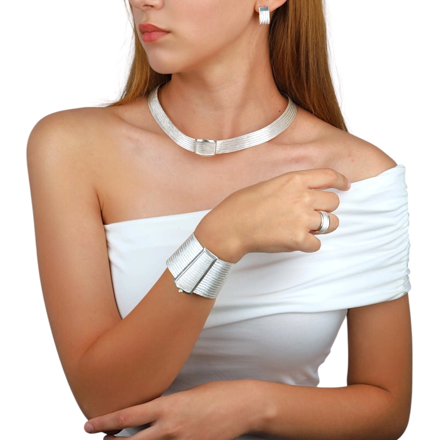 17 Row Classic Trabzon Straw Silver Bracelet