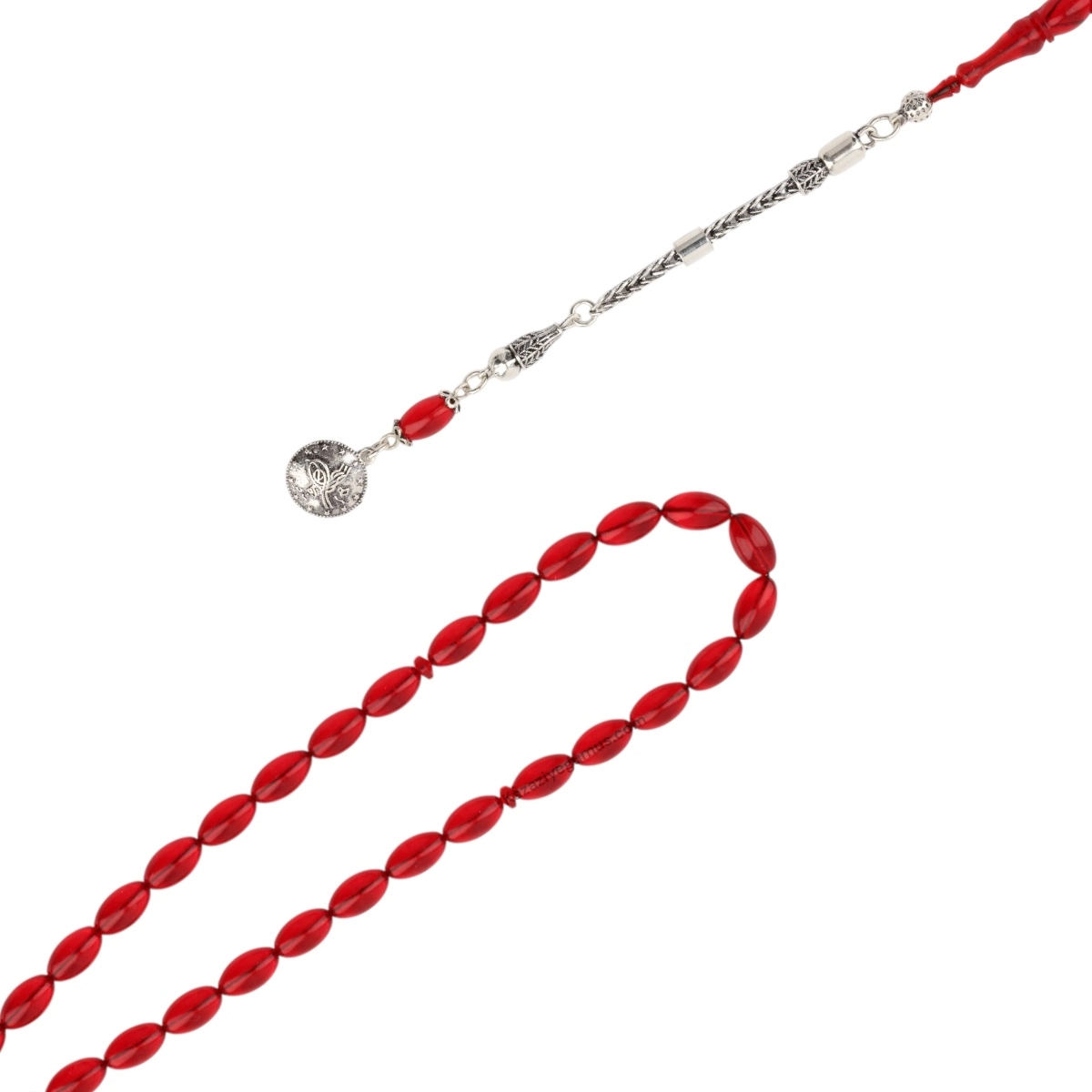 925 Ayar Kırmızı Toz Kehribar Damla Model Tesbih