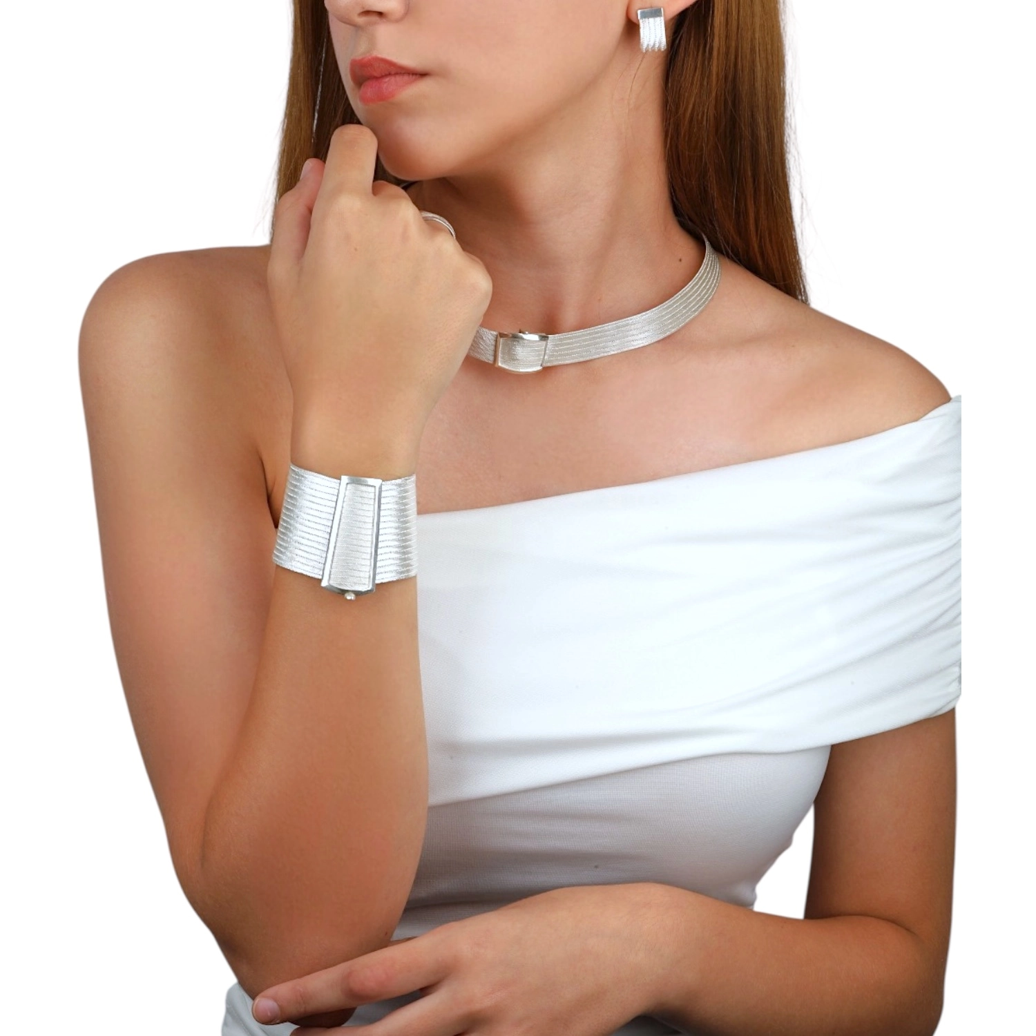 17 Row Classic Trabzon Straw Silver Bracelet