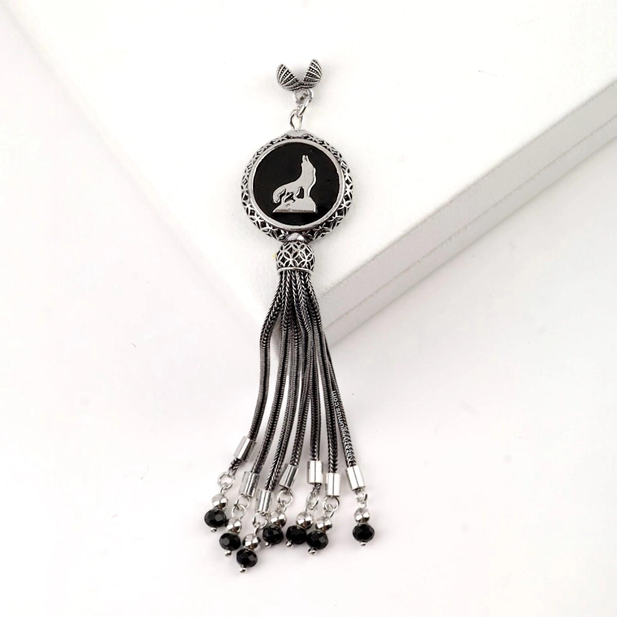 925 Sterling Black Crescent Star Rosary Tassel
