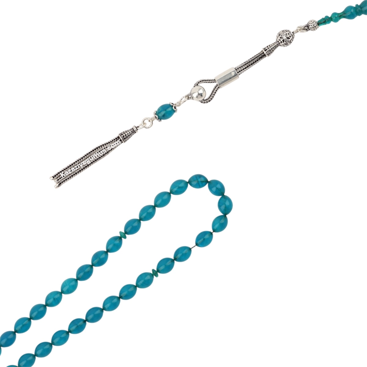 925 Ayar Turkuaz Toz Kehribar Damla Model Tesbih