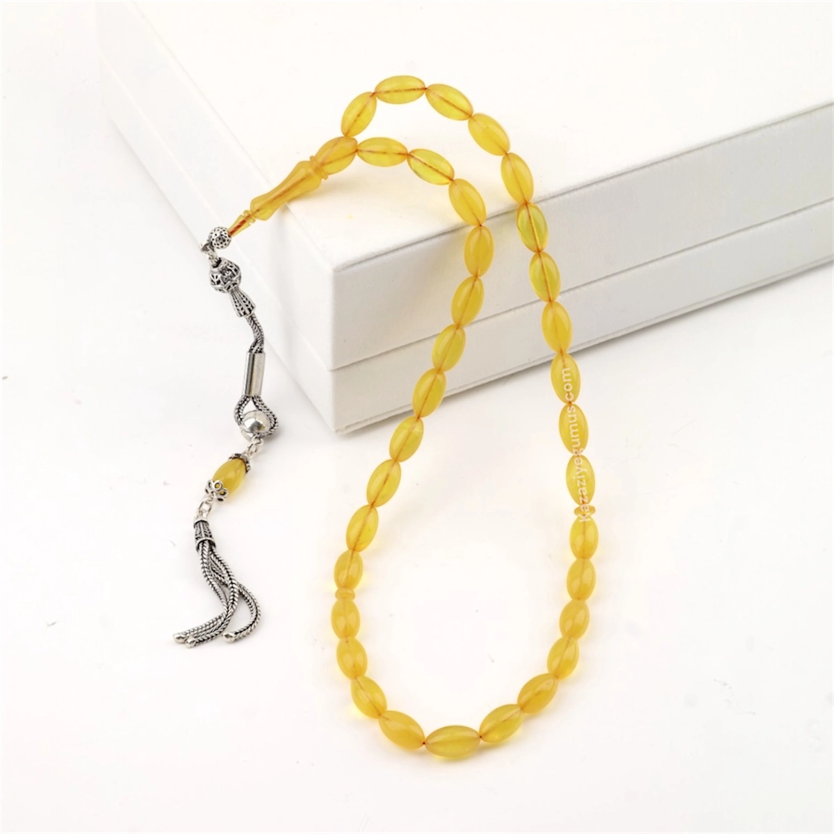 925 Ayar Sarı Toz Kehribar Damla Model Tesbih